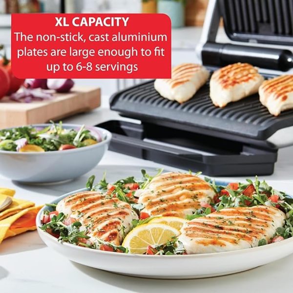 T-Fal, Electric Grill, OptiGrill Stainless Steel XL 6 Servings 9 Intelligent Automatic Cooking Modes 1800 Watts Nonstick Removable Plates, Dishwasher Safe, Panini Press Sandwich Maker - Image 4