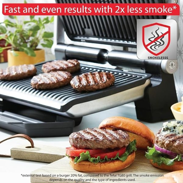 T-Fal, Electric Grill, OptiGrill Stainless Steel XL 6 Servings 9 Intelligent Automatic Cooking Modes 1800 Watts Nonstick Removable Plates, Dishwasher Safe, Panini Press Sandwich Maker - Image 3