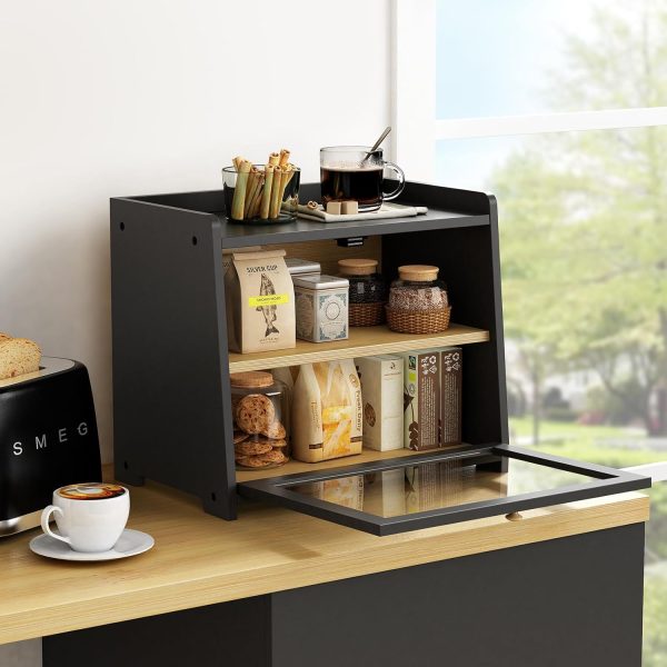 Black Bread Box for Kitchen Countertop, Large Bread Storage Container for Homemade Bread, Wood Farmhouse Breadbox Organizer for Kitchen Counter Corner, Cabinet, Pantry, Cupboard (Black) - Image 3