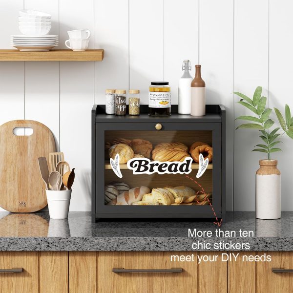 Black Bread Box for Kitchen Countertop, Large Bread Storage Container for Homemade Bread, Wood Farmhouse Breadbox Organizer for Kitchen Counter Corner, Cabinet, Pantry, Cupboard (Black) - Image 4