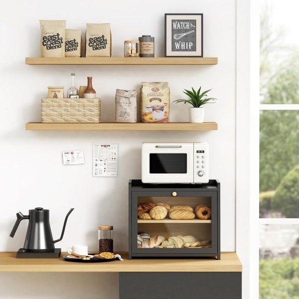 Black Bread Box for Kitchen Countertop, Large Bread Storage Container for Homemade Bread, Wood Farmhouse Breadbox Organizer for Kitchen Counter Corner, Cabinet, Pantry, Cupboard (Black) - Image 5
