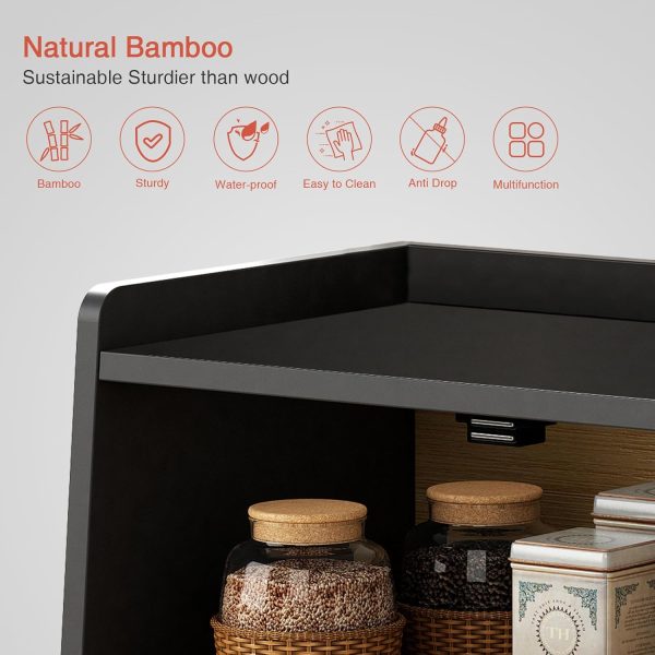 Black Bread Box for Kitchen Countertop, Large Bread Storage Container for Homemade Bread, Wood Farmhouse Breadbox Organizer for Kitchen Counter Corner, Cabinet, Pantry, Cupboard (Black) - Image 7