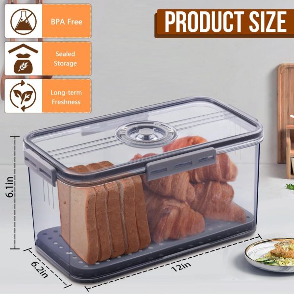 Bread Box Bread Boxes for Kitchen Counter Airtight, Time Recording Bread Storage Container with Lid, Bread Keeper for Homemade Bread, Toast, Bagel, Donut and Cookies, Grey - Image 2