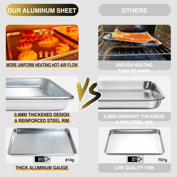 Commercial Quality Baking Sheet Pan Set, Natural Aluminum Cookie Sheet, Umite Chef Warp Resistant Nonstick Baker's Half Sheet Pan, Large Thick Cookie Tray Pans for Baking, Roasting(2 Pack, 18X13Inch) - Image 3