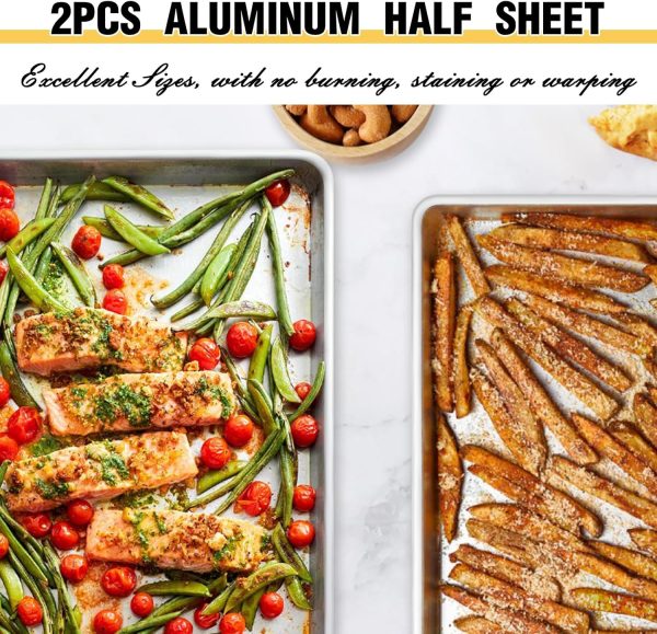 Commercial Quality Baking Sheet Pan Set, Natural Aluminum Cookie Sheet, Umite Chef Warp Resistant Nonstick Baker's Half Sheet Pan, Large Thick Cookie Tray Pans for Baking, Roasting(2 Pack, 18X13Inch) - Image 5