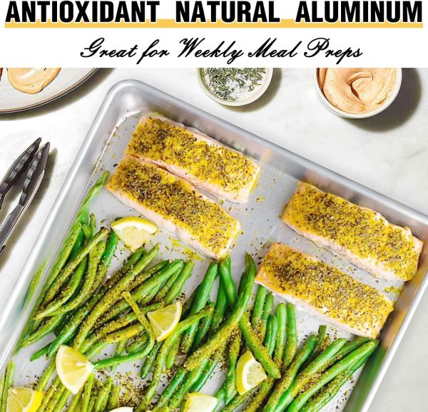 Commercial Quality Baking Sheet Pan Set, Natural Aluminum Cookie Sheet, Umite Chef Warp Resistant Nonstick Baker's Half Sheet Pan, Large Thick Cookie Tray Pans for Baking, Roasting(2 Pack, 18X13Inch) - Image 6