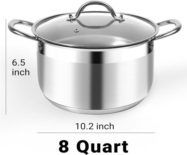 Kirecoo Stainless Steel Stock Pot - 8 Quart Heavy Duty Induction Cooking Pot with Visible Lid for Pasta, Soup, Spaghetti, Nonstick Thick Bottom Big Soup Canning Pot, Deep Cookware Boiling Simmer Pot - Image 2
