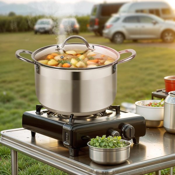 Kirecoo Stainless Steel Stock Pot - 8 Quart Heavy Duty Induction Cooking Pot with Visible Lid for Pasta, Soup, Spaghetti, Nonstick Thick Bottom Big Soup Canning Pot, Deep Cookware Boiling Simmer Pot - Image 5