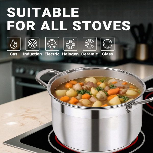 Kirecoo Stainless Steel Stock Pot - 8 Quart Heavy Duty Induction Cooking Pot with Visible Lid for Pasta, Soup, Spaghetti, Nonstick Thick Bottom Big Soup Canning Pot, Deep Cookware Boiling Simmer Pot - Image 6
