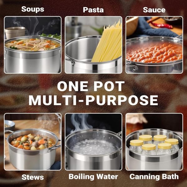 Kirecoo Stainless Steel Stock Pot - 8 Quart Heavy Duty Induction Cooking Pot with Visible Lid for Pasta, Soup, Spaghetti, Nonstick Thick Bottom Big Soup Canning Pot, Deep Cookware Boiling Simmer Pot - Image 7