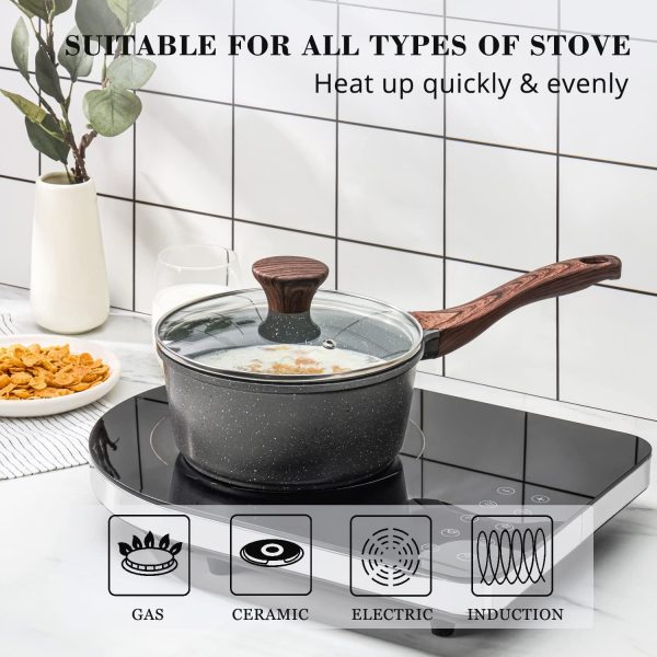 SENSARTE Nonstick Sauce Pan with Lid, 1.5QT Small Pot with Swiss Granite Coating, Stay-cool Handle, Multipurpose Handy Small Saucepan, Induction Capable, PFOA Free - Image 2