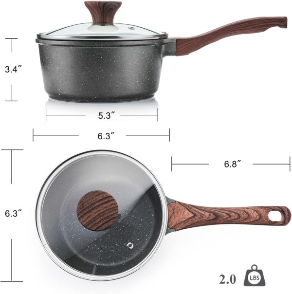 SENSARTE Nonstick Sauce Pan with Lid, 1.5QT Small Pot with Swiss Granite Coating, Stay-cool Handle, Multipurpose Handy Small Saucepan, Induction Capable, PFOA Free - Image 5