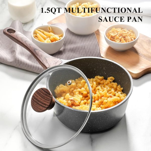 SENSARTE Nonstick Sauce Pan with Lid, 1.5QT Small Pot with Swiss Granite Coating, Stay-cool Handle, Multipurpose Handy Small Saucepan, Induction Capable, PFOA Free - Image 6